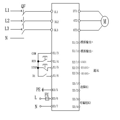 CMC-MX內(nèi)置旁路軟起動(dòng)器基本接線原理圖、三角形內(nèi)接連接圖和典型應(yīng)用接線圖(圖1)